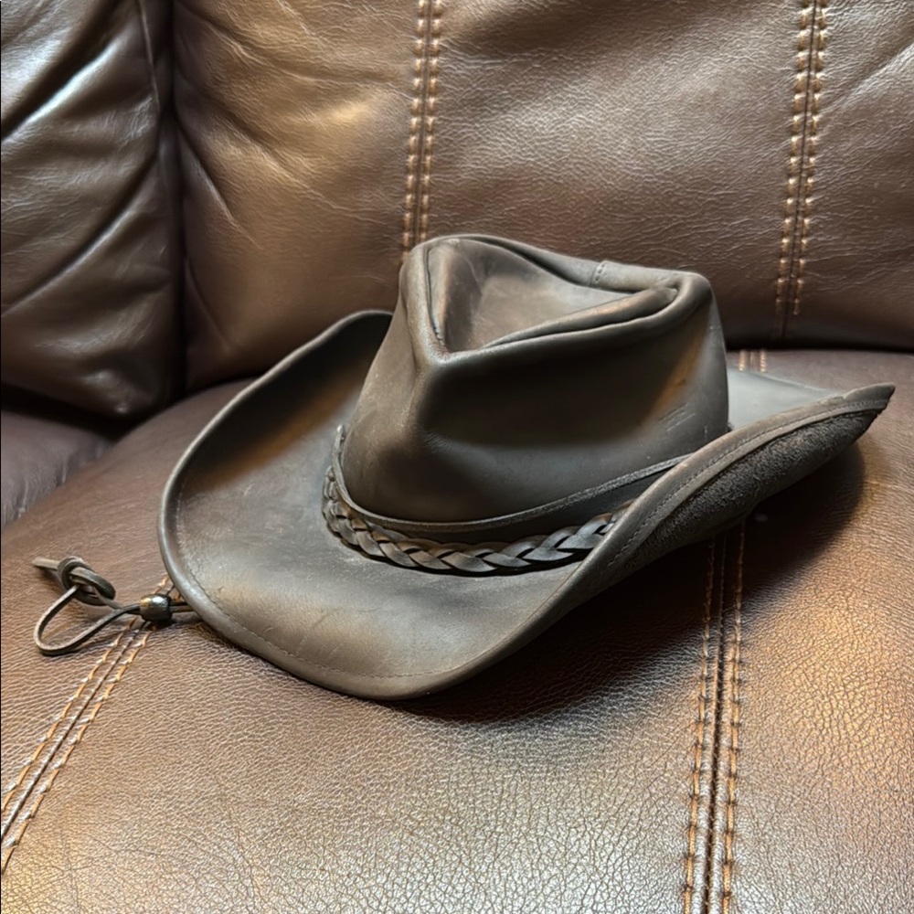 Black Leather Cowboy Hat